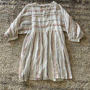 NWT Boho Oversize White Gray Peach Stripe Tunic Dress Womans sz Small